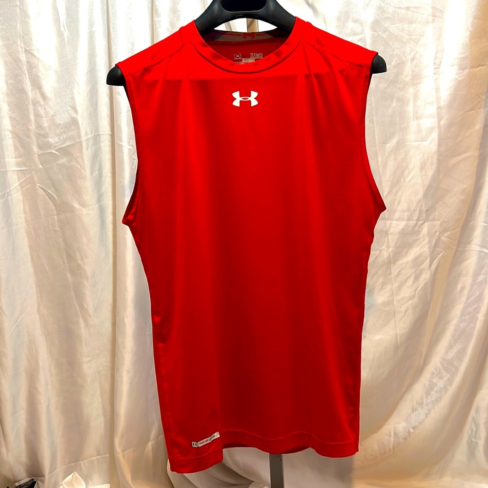 Red Sleeveless Under Armour Compression Heat Gear Shirt